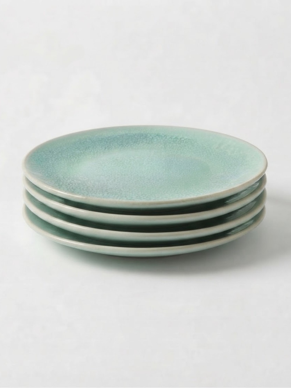 4pk Seafoam Green Blue Crackle Glaze Ceramic Dinner Plate Plates Dish Set Round